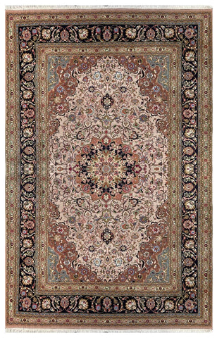 20881-Tabriz Hand-Knotted Semi-Antique(Circa 1980-1995)/Handmade Persian Rug/Carpet Traditional Authentic/ Size: 9'8" x 6'3"