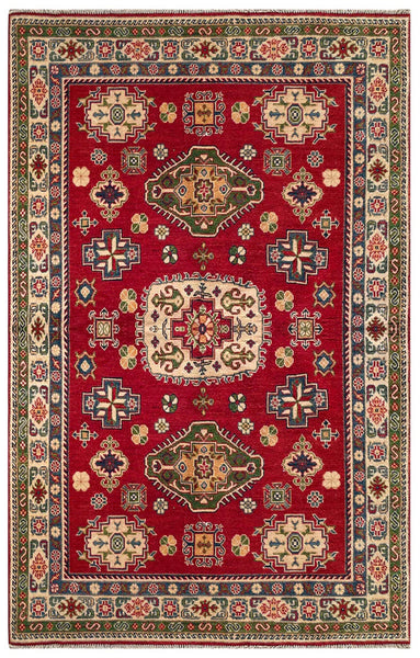 23777- Kazak Afghan Hand-knotted Contemporary/Nomadic/Tribal Carpet/Rug/ Size: 6'11" x 4'9"