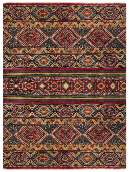 23778- Kazak Afghan Hand-knotted Contemporary/ Nomadic/Tribal Carpet/Rug/ Size: 6'11" x 5'1"