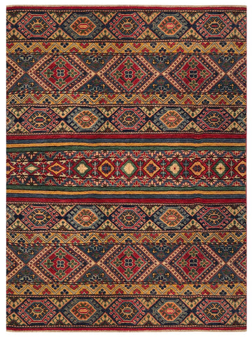 23778- Kazak Afghan Hand-knotted Contemporary/ Nomadic/Tribal Carpet/Rug/ Size: 6'11" x 5'1"