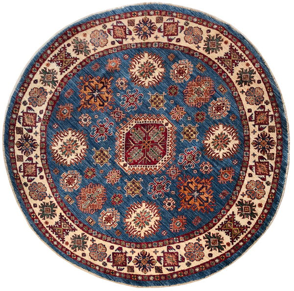 23813- Kazak Afghan Hand-knotted Contemporary/ Nomadic/Tribal Carpet/Rug/ Size: 5'10" x 5'10"