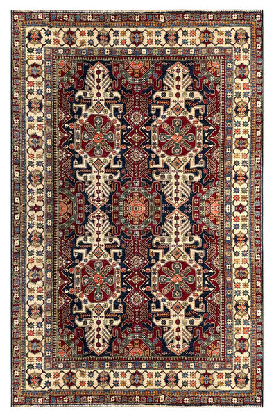 25847-Royal Kazak Hand-Knotted/Handmade Afghan Rug/Carpet Tribal/Nomadic Authentic/ Size: 9'2" x 8'0"