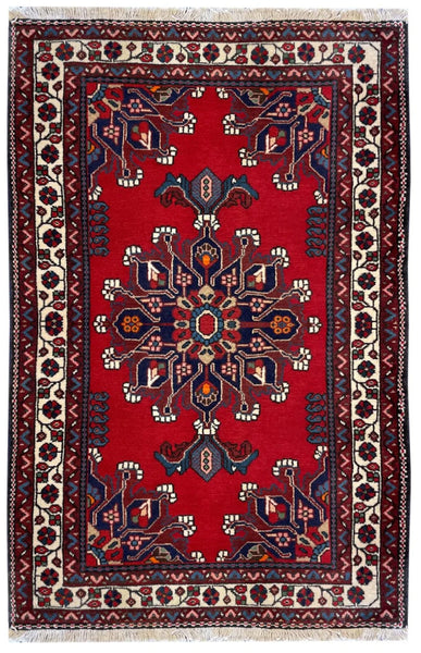 26751-Hamadan Hand-Knotted/Handmade Persian Rug/Carpet Tribal/Nomadic Authentic/ Size: 3'7" x 2'9"