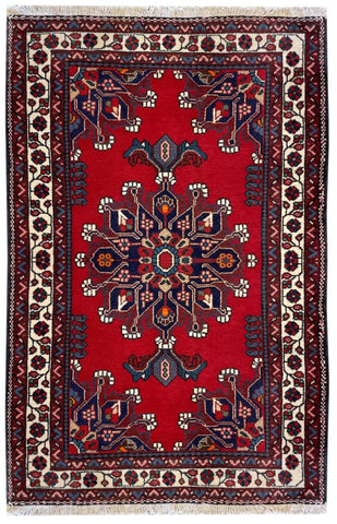 26751-Hamadan Hand-Knotted/Handmade Persian Rug/Carpet Tribal/Nomadic Authentic/ Size: 3'7" x 2'9"