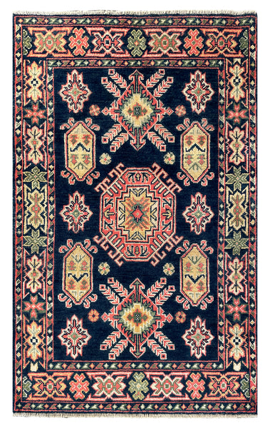 27017-Kazak Hand-Knotted/Handmade Afghan Rug/Carpet Tribal/Nomadic Authentic/ Size: 4'3" x 2'6"