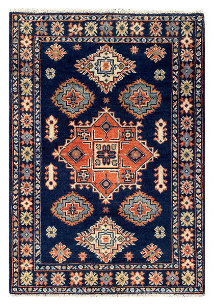 27016-Kazak Hand-Knotted/Handmade Afghan Rug/Carpet Tribal/Nomadic Authentic/ Size: 3'9" x 2'7"