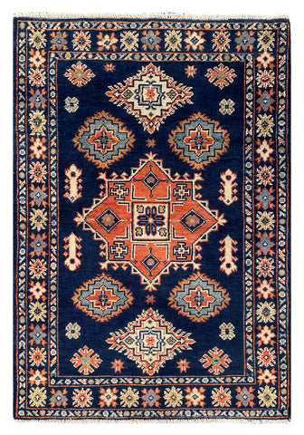 27016-Kazak Hand-Knotted/Handmade Afghan Rug/Carpet Tribal/Nomadic Authentic/ Size: 3'9" x 2'7"