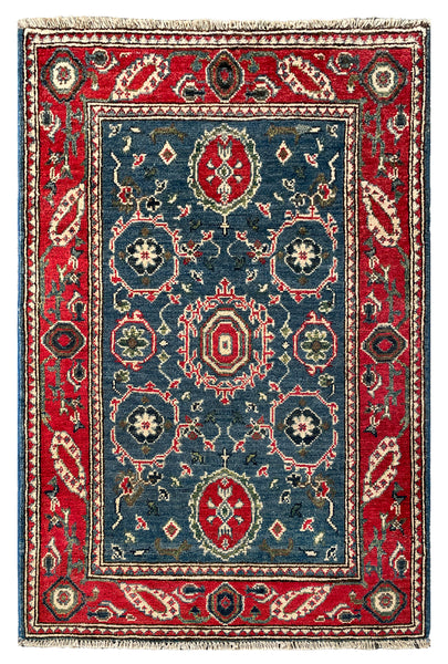 27021-Kazak Hand-Knotted/Handmade Afghan Rug/Carpet Tribal/Nomadic Authentic/ Size: 4'0" x 2'6"