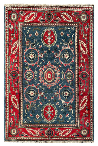 27021-Kazak Hand-Knotted/Handmade Afghan Rug/Carpet Tribal/Nomadic Authentic/ Size: 4'0" x 2'6"