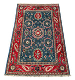 27021-Kazak Hand-Knotted/Handmade Afghan Rug/Carpet Tribal/Nomadic Authentic/ Size: 4'0" x 2'6"