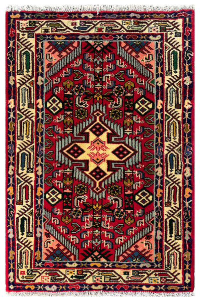 26887-Hamadan Hand-Knotted/Handmade Persian Rug/Carpet Tribal/Nomadic Authentic/ Size: 3'9" x 2'6"