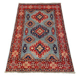 27008-Kazak Hand-Knotted/Handmade Afghan Rug/Carpet Tribal/Nomadic Authentic/ Size: 4'8" x 3'3"