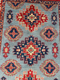 27008-Kazak Hand-Knotted/Handmade Afghan Rug/Carpet Tribal/Nomadic Authentic/ Size: 4'8" x 3'3"