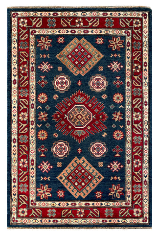 26996-Kazak Hand-Knotted/Handmade Afghan Rug/Carpet Tribal/Nomadic Authentic/ Size: 4'8" x 3'0"