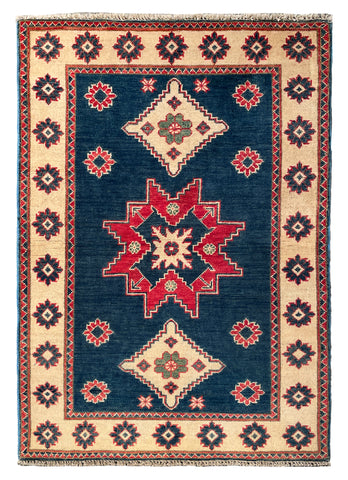 27005-Kazak Hand-Knotted/Handmade Afghan Rug/Carpet Tribal/Nomadic Authentic/ Size: 4'7" x 3'3"