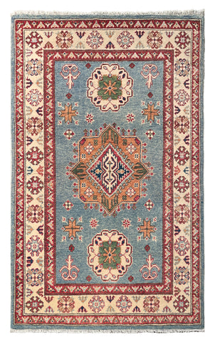 27001-Kazak Hand-Knotted/Handmade Afghan Rug/Carpet Tribal/Nomadic Authentic/ Size: 5'4" x 3'3"