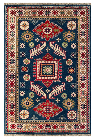 27000-Kazak Hand-Knotted/Handmade Afghan Rug/Carpet Tribal/Nomadic Authentic/ Size: 4'10" x 3'2"