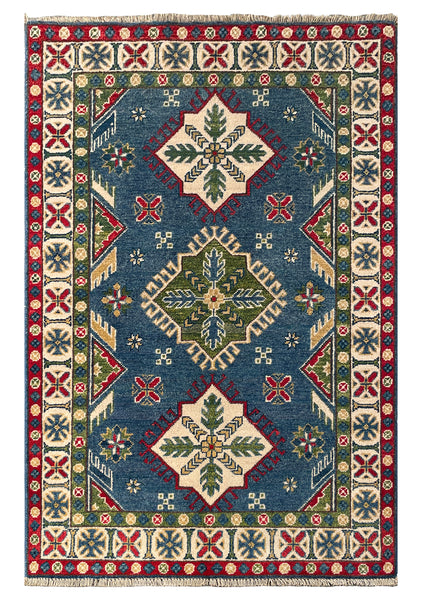 26998-Kazak Hand-Knotted/Handmade Afghan Rug/Carpet Tribal/Nomadic Authentic/ Size: 4'8" x 3'3"