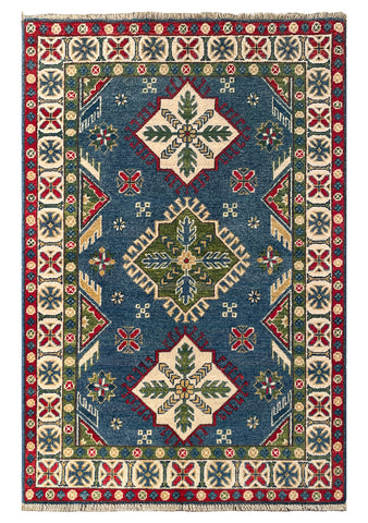 26998-Kazak Hand-Knotted/Handmade Afghan Rug/Carpet Tribal/Nomadic Authentic/ Size: 4'8" x 3'3"