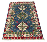 26998-Kazak Hand-Knotted/Handmade Afghan Rug/Carpet Tribal/Nomadic Authentic/ Size: 4'8" x 3'3"