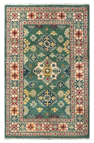 27003-Kazak Hand-Knotted/Handmade Afghan Rug/Carpet Tribal/Nomadic Authentic/ Size: 4'8" x 3'0"