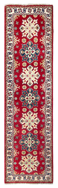 26984-Kazak Hand-Knotted/Handmade Afghan Rug/Carpet Tribal/Nomadic Authentic/ Size: 9'3" x 2'6"