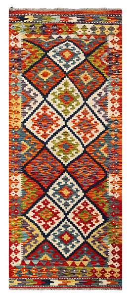 26950- Kelim Hand-Woven/Flat Weaved/Handmade Afghan /Carpet Tribal/Nomadic Authentic/Size: 6'6" x 2'6"