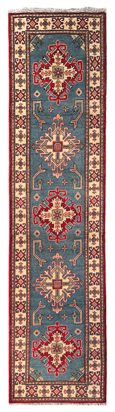 26983-Kazak Hand-Knotted/Handmade Afghan Rug/Carpet Tribal/Nomadic Authentic/ Size: 9'10" x 2'6"