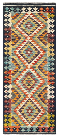 26952- Kelim Hand-Woven/Flat Weaved/Handmade Afghan /Carpet Tribal/Nomadic Authentic/Size: 6'1" x 2'4"