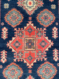 27018-Kazak Hand-Knotted/Handmade Afghan Rug/Carpet Tribal/Nomadic Authentic/ Size: 4'0" x 2'5"