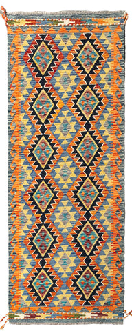 26935- Kelim Hand-Woven/Flat Weaved/Handmade Afghan /Carpet Tribal/Nomadic Authentic/Size: 6'4" x 2'7"