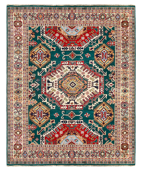 26989-Kazak Hand-Knotted/Handmade Afghan Rug/Carpet Tribal/Nomadic Authentic/ Size: 9'9" x 8'0"