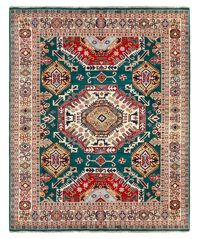 26989-Kazak Hand-Knotted/Handmade Afghan Rug/Carpet Tribal/Nomadic Authentic/ Size: 9'9" x 8'0"