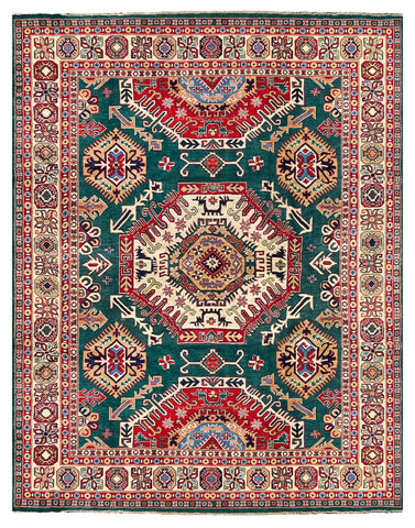 26929-Kazak Hand-Knotted/Handmade Afghan Rug/Carpet Tribal/Nomadic Authentic/ Size: 10'4" x 8'1"