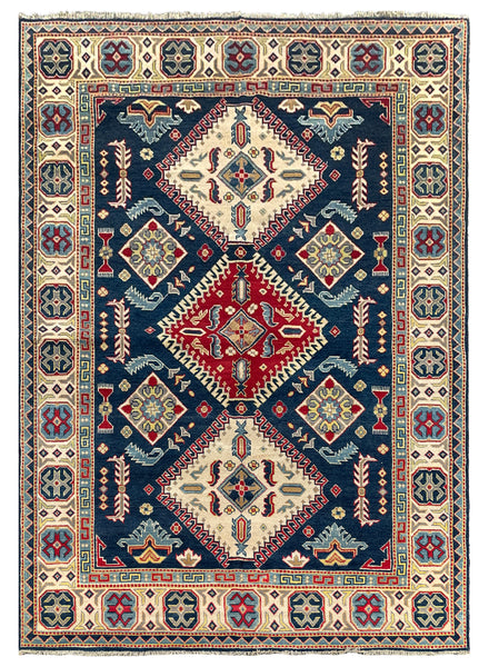 26908-Kazak Hand-Knotted/Handmade Afghan Rug/Carpet Tribal/Nomadic Authentic/ Size: 8'3" x 5'10"