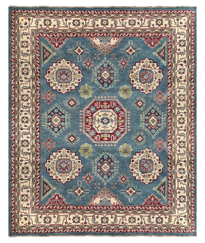 26988-Kazak Hand-Knotted/Handmade Afghan Rug/Carpet Tribal/Nomadic Authentic/ Size: 9'8" x 8'0"