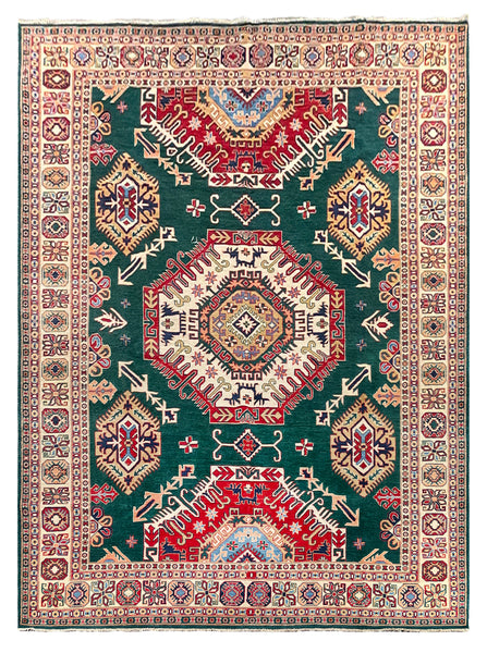 26990-Kazak Hand-Knotted/Handmade Afghan Rug/Carpet Tribal/Nomadic Authentic/ Size: 11'6" x 8'4"