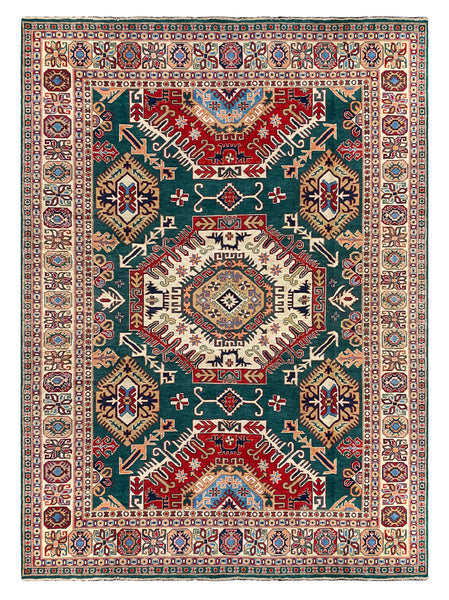 26991-Kazak Hand-Knotted/Handmade Afghan Rug/Carpet Tribal/Nomadic Authentic/ Size: 11'2" x 8'2"