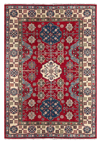 26928-Kazak Hand-Knotted/Handmade Afghan Rug/Carpet Tribal/Nomadic Authentic/ Size: 8'7" x 6'0"