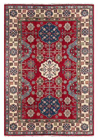 26928-Kazak Hand-Knotted/Handmade Afghan Rug/Carpet Tribal/Nomadic Authentic/ Size: 8'7" x 6'0"