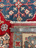 26928-Kazak Hand-Knotted/Handmade Afghan Rug/Carpet Tribal/Nomadic Authentic/ Size: 8'7" x 6'0"