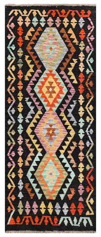 26940- Kelim Hand-Woven/Flat Weaved/Handmade Afghan /Carpet Tribal/Nomadic Authentic/Size: 6'2" x 2'5"