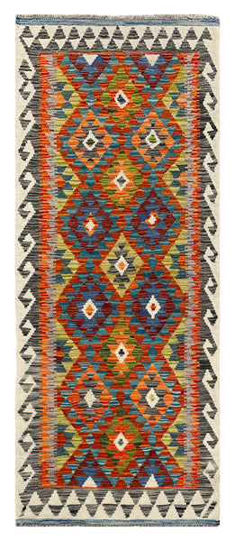 26951- Kelim Hand-Woven/Flat Weaved/Handmade Afghan /Carpet Tribal/Nomadic Authentic/Size: 6'5" x 2'6"