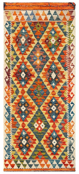 26945- Kelim Hand-Woven/Flat Weaved/Handmade Afghan /Carpet Tribal/Nomadic Authentic/Size: 6'1" x 2'7"