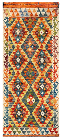 26945- Kelim Hand-Woven/Flat Weaved/Handmade Afghan /Carpet Tribal/Nomadic Authentic/Size: 6'1" x 2'7"