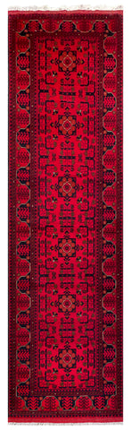 26922 - Khal Mohammad Hand-Knotted/Handmade Afghan Rug/Carpet/Traditional/Authentic/Size: 9'8" x 2'8"