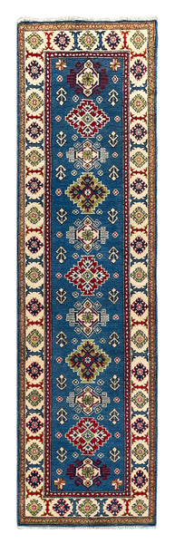 26980-Kazak Hand-Knotted/Handmade Afghan Rug/Carpet Tribal/Nomadic Authentic/ Size: 9'7" x 2'7"