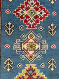 26980-Kazak Hand-Knotted/Handmade Afghan Rug/Carpet Tribal/Nomadic Authentic/ Size: 9'7" x 2'7"