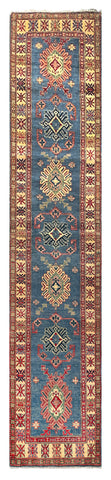 26982-Kazak Hand-Knotted/Handmade Afghan Rug/Carpet Tribal/Nomadic Authentic/ Size: 12'5" x 2'6"