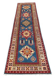 26981-Kazak Hand-Knotted/Handmade Afghan Rug/Carpet Tribal/Nomadic Authentic/ Size: 10'1" x 2'6"